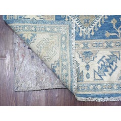 5'10"x8'8" Blue Vintage Look Kazak with Tribal Medallions Hand Knotted Wool Rug