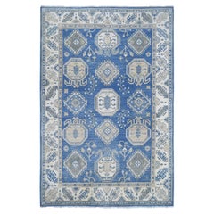 5'10"x8'8" Blue Vintage Look Kazak with Tribal Medallions Hand Knotted Wool Rug