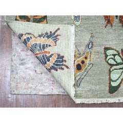 5'10"x8'8" Light Gray Peshawar Butterfly Design Hand Knotted Wool Oriental Rug