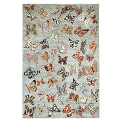 5'10"x8'8" Light Gray Peshawar Butterfly Design Hand Knotted Wool Oriental Rug