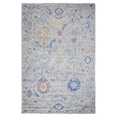 5'10 "x8'8" Tapis d'Orient Afghan Angora Oushak en laine gris pastel noué à la main