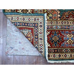 5'10"x8'8" Teal Green Afghan Super Kazak Medallions Design Hand Knotted Wool Rug