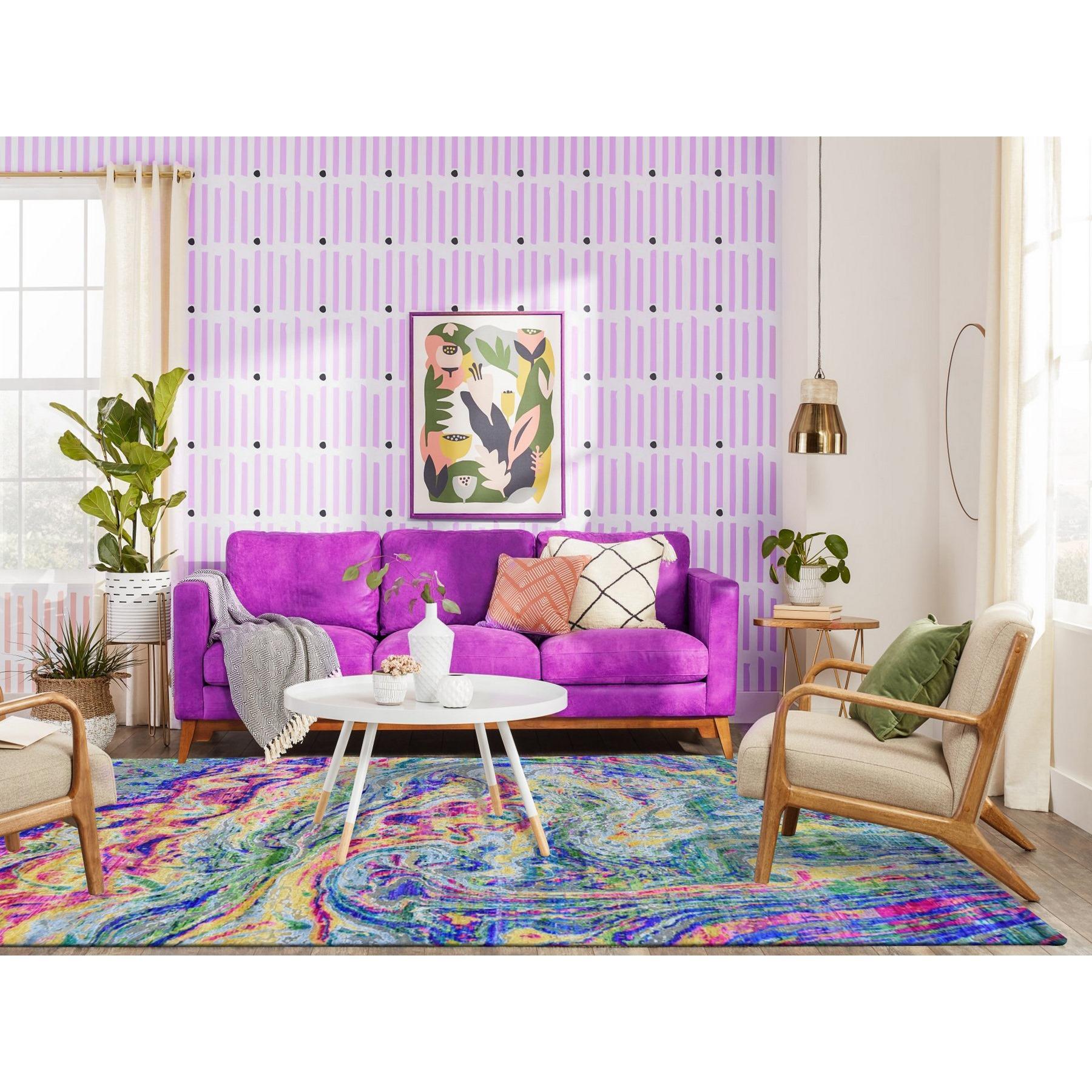 This is a truly genuine one-of-a-kind THE LAVA, Colorful Sari Silk With Textured Wool Hand Knotted Rug. It has been Knotted for months and months in the centuries-old Persian weaving craftsmanship techniques by expert artisans.
Primary materials: