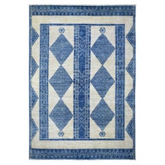 5'10"x8'9" Denim Blue Fine Peshawar with Geometric Design Hand Knotted Wool Rug