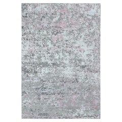 5'10"x8'9" Pink, Hi-Lo Pile, Abstract Design, Wool and Silk, Hand Knotted, Rug