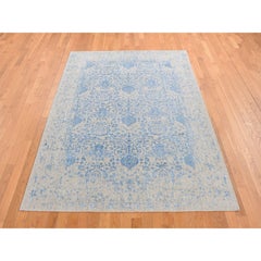 5'10"x8'9" Ruddy Blue Hand Loomed Broken Pomegranate Design Tone on Tone Rug