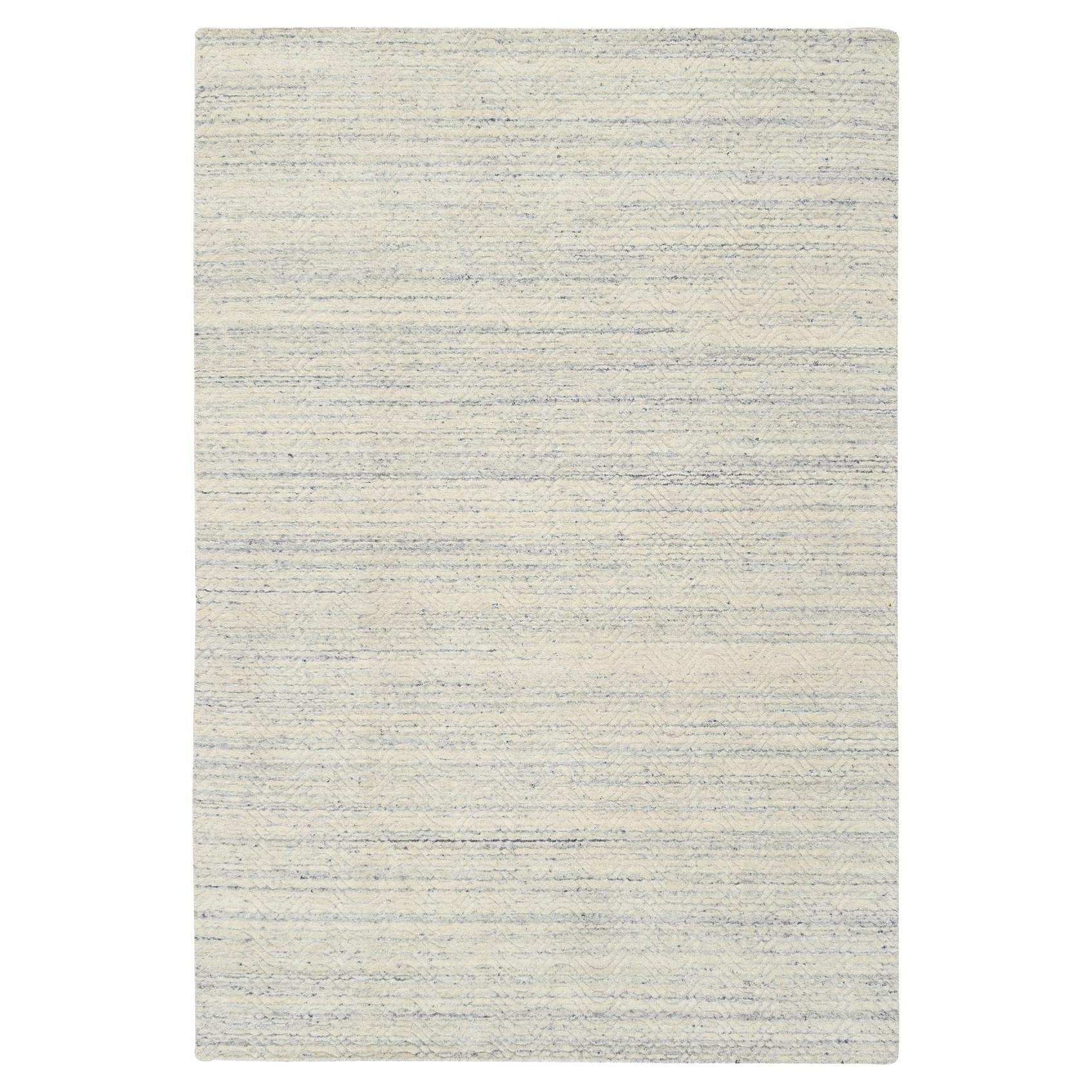 5
10"x9
 Beige, Variegated Textured Modern Design, Natural Wool Hand Loomed Rug