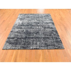5'10"x9' Black, Modern, Wool and Plant Based Silk, Hand Loomed, Oriental Rug