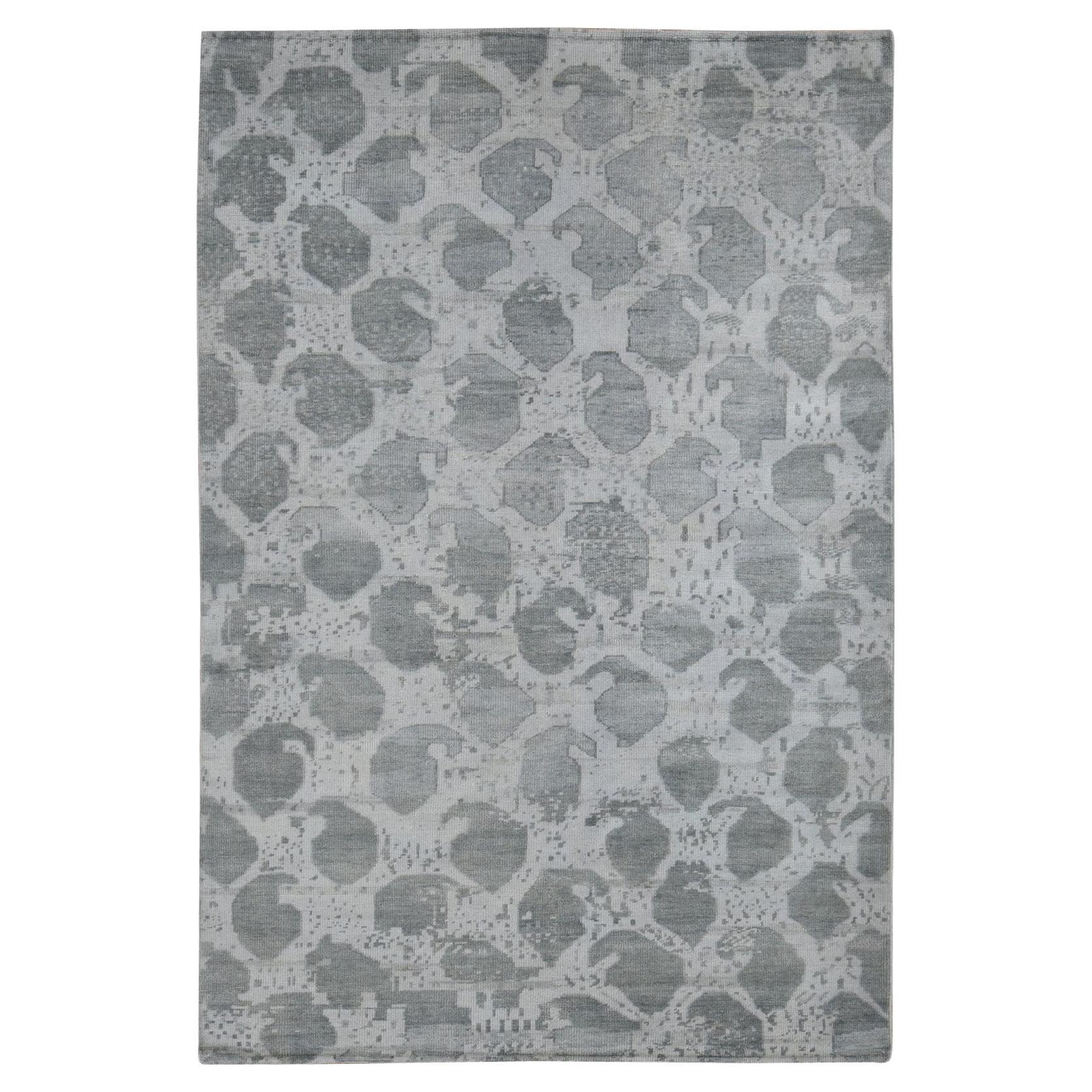 5'10 "x9' Grauer Oushak Wiederholtes Botteh Design Reine Wolle Handgeknüpft Teppich im Angebot