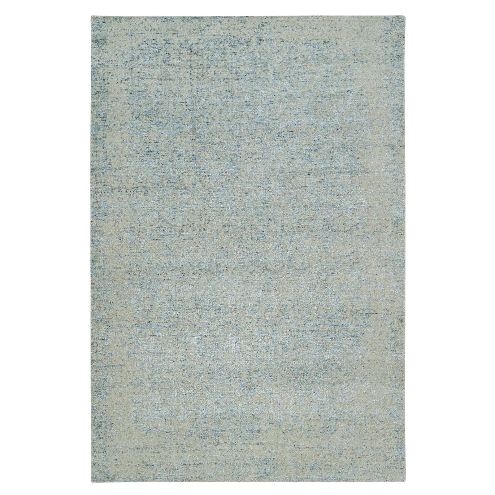 5'10 "x9' Grauer handgewebter Orientteppich aus Wolle und Seide Modern Jacquard