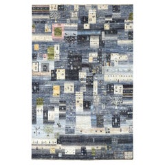 5'10"x9' Hand Knotted Wool Kashkuli Gabbeh Black Blue And Gray Oriental Rug