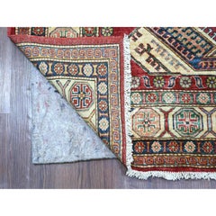 5'10 "x9' Rosso Afghano Super Kazak Design Geometrico Annodato a Mano Morbido Tappeto in Lana