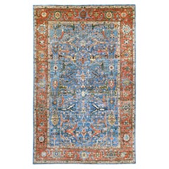 5'10"x9'1" Blue Peshawar with Bijar Garus Design Hand Knotted Wool Oriental Rug