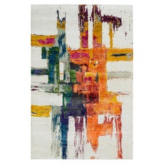5'10"x9'1" Colorful Wool and Sari Silk Abstract Motifs Hand Knotted Oriental Rug