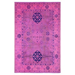 5'10 "x9'1" Fuscia Pink Tapis en laine surteint Kazak All Over Star Design, noué à la main