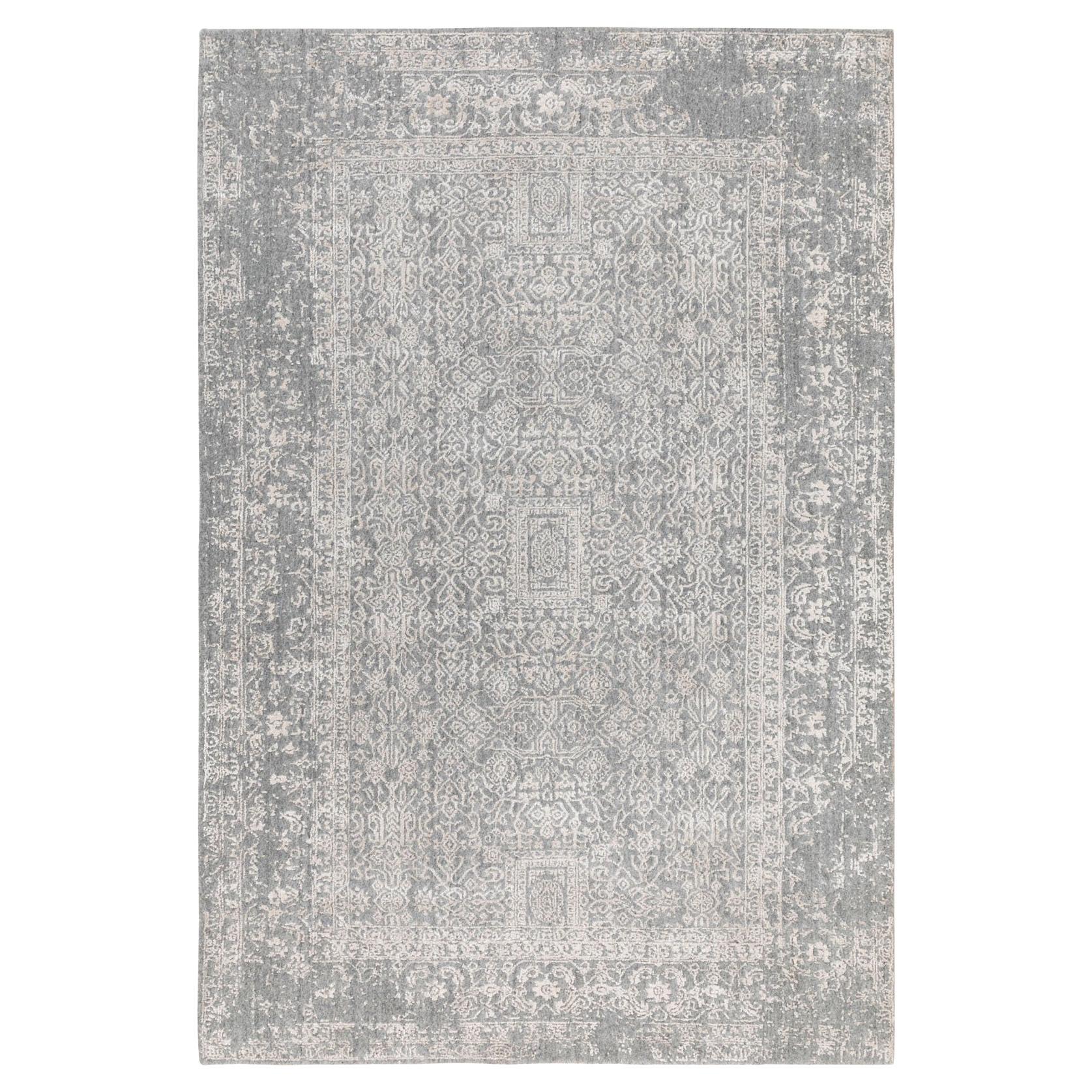 5'10 "x9'1" Grau Feiner Jacquard Handgewebter Moderner Orientteppich aus Wolle und Kunstseide