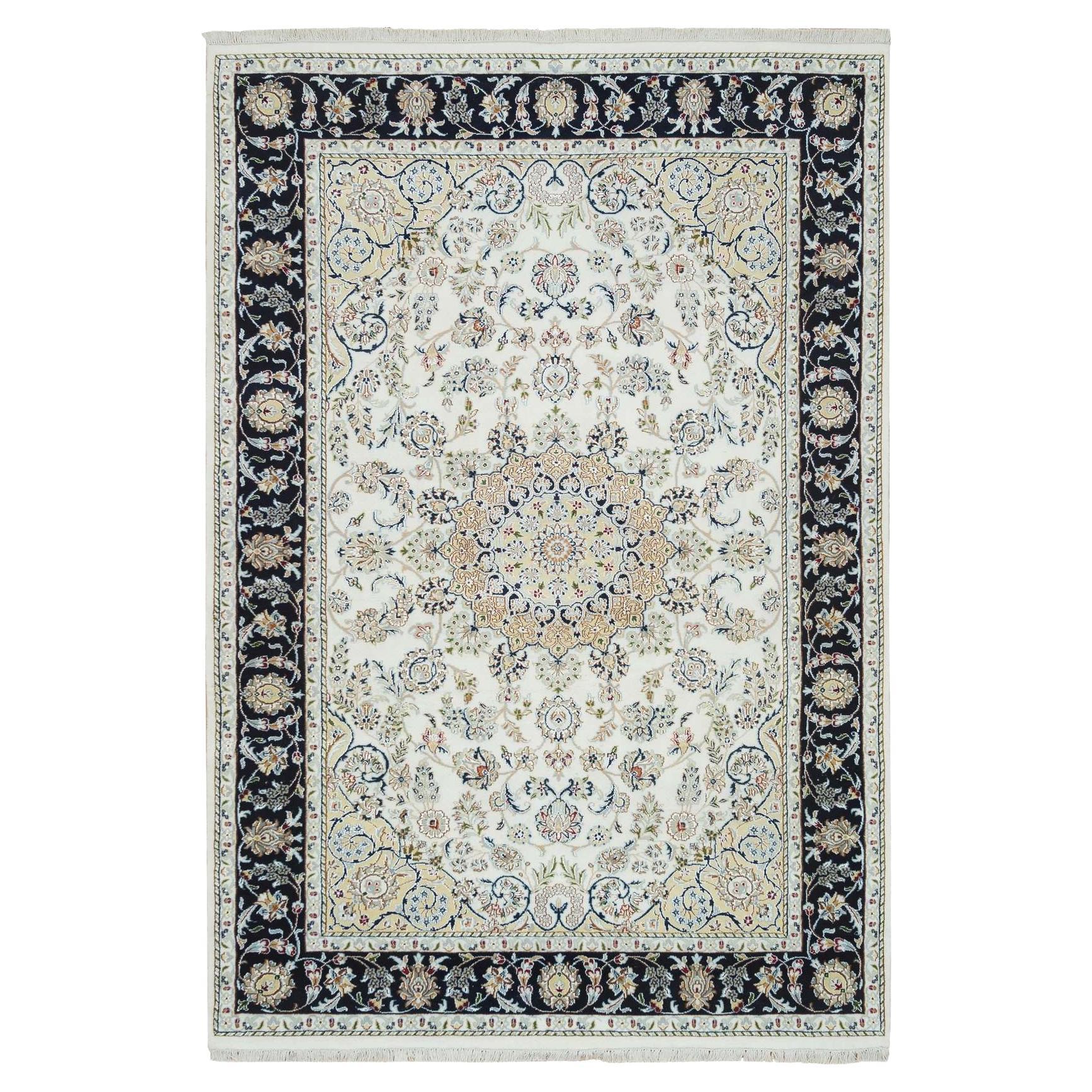 5'10"x9'1" Ivory, Natural Wool Hand Knotted, Nain Design 250 KPSI Rug