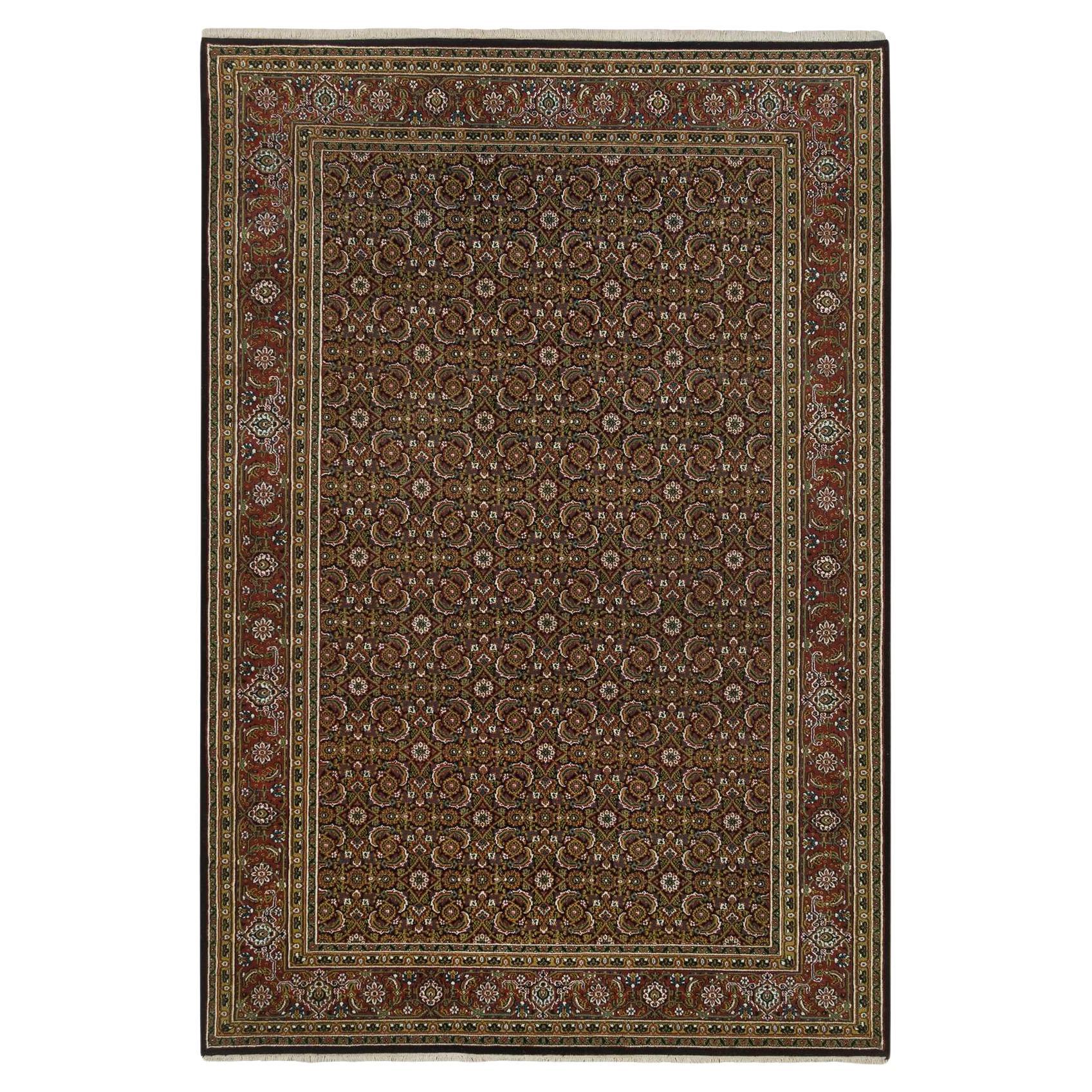 5'10 "x9'1" Jet Black Herati Design Handgeknüpft 250 KPSI Wolle/Seide Orientteppich
