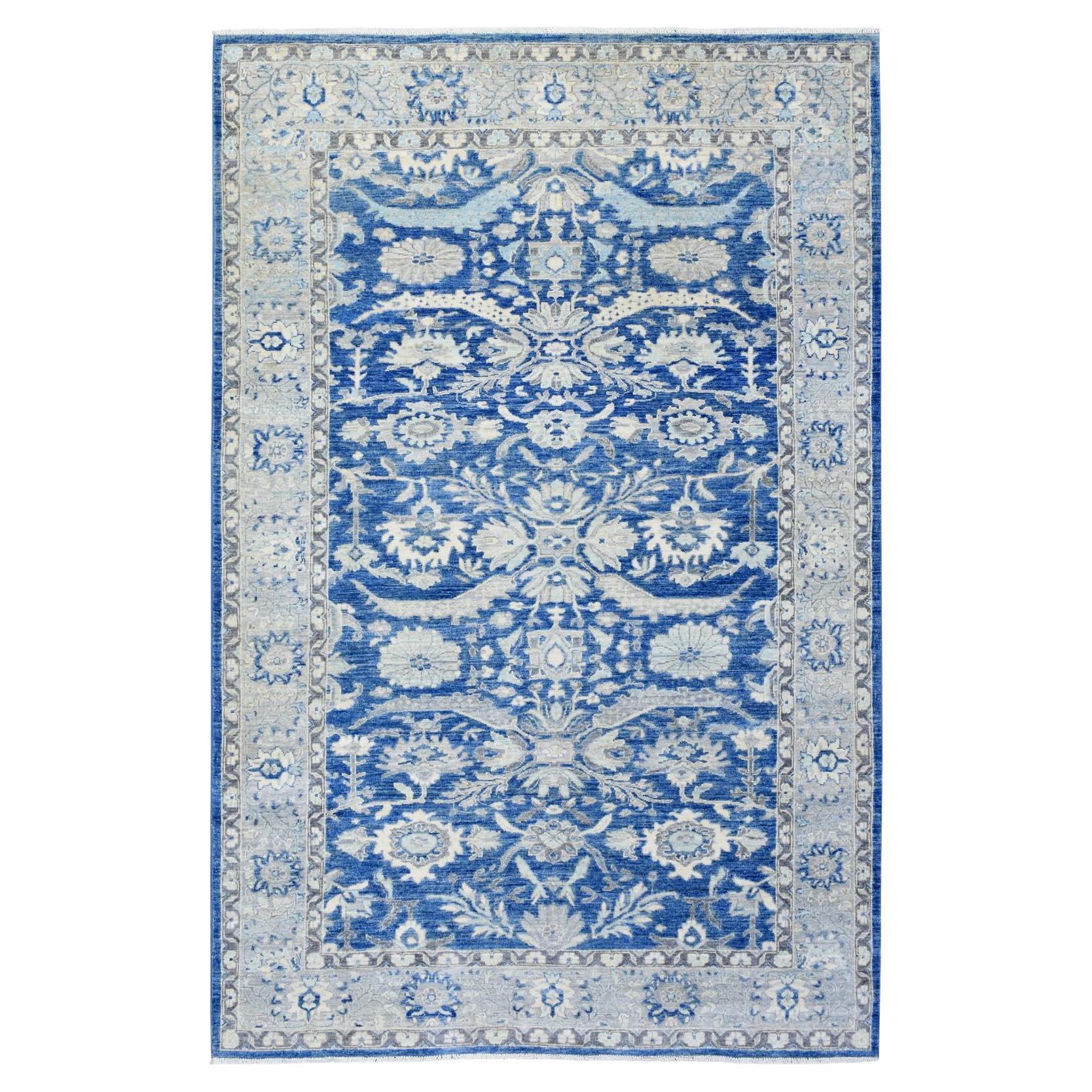 5'10 "x9'1" Bleu saphir Pure laine nouée à la main Finer Peshawar Tapis d'Orient en vente