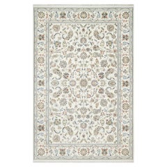 5'10"x9'1" White Hand Knotted Nain Floral Design 250 KPSI Wool and Silk Rug