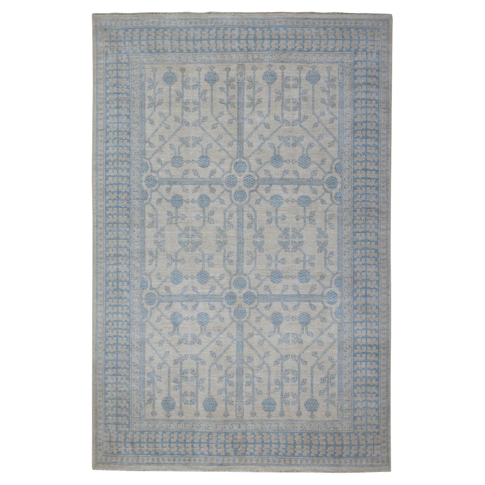 5'10 "x9'1" White Wash Khotan with Pomegranate Garden Design Tapis noué à la main