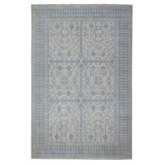 5'10 "x9'1" Khotan Blanco Lavado con Diseño Jardín de Granadas Alfombra Anudada a Mano