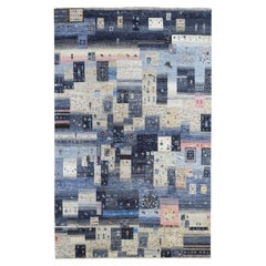 5'10"x9'2" Gray And Blue Extremely Durable Kashkuli Gabbeh Hand Knotted Wool Rug