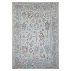 5'10"x9'2" White Afghan Angora Oushak Leaf Design Hand Knotted Pure Wool Rug