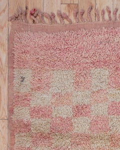 5’11 1/2” x 9’4” Malika Ivory, Pink Handmade Moroccan Wool Vintage Rug