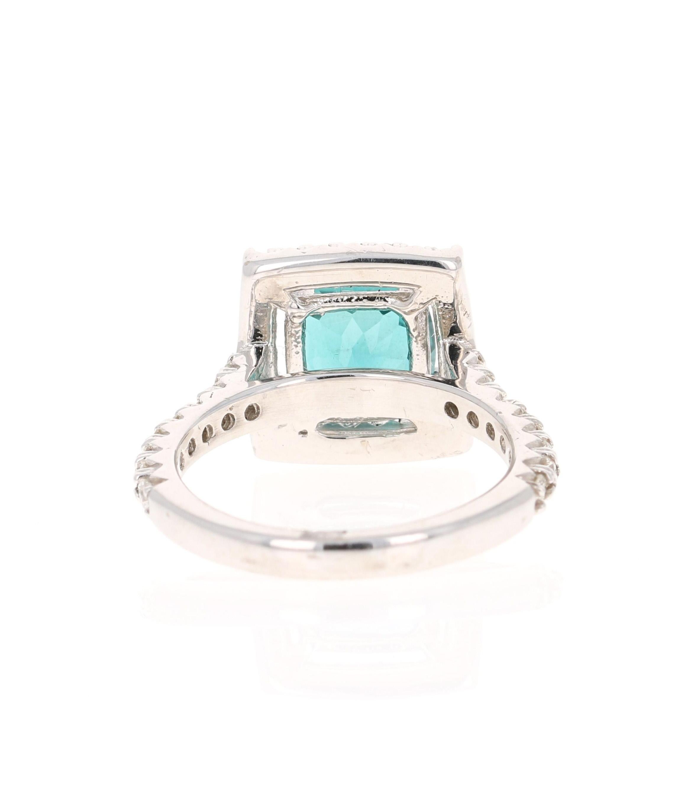 Cushion Cut 5.11 Carat Apatite Diamond White Gold Engagement Ring