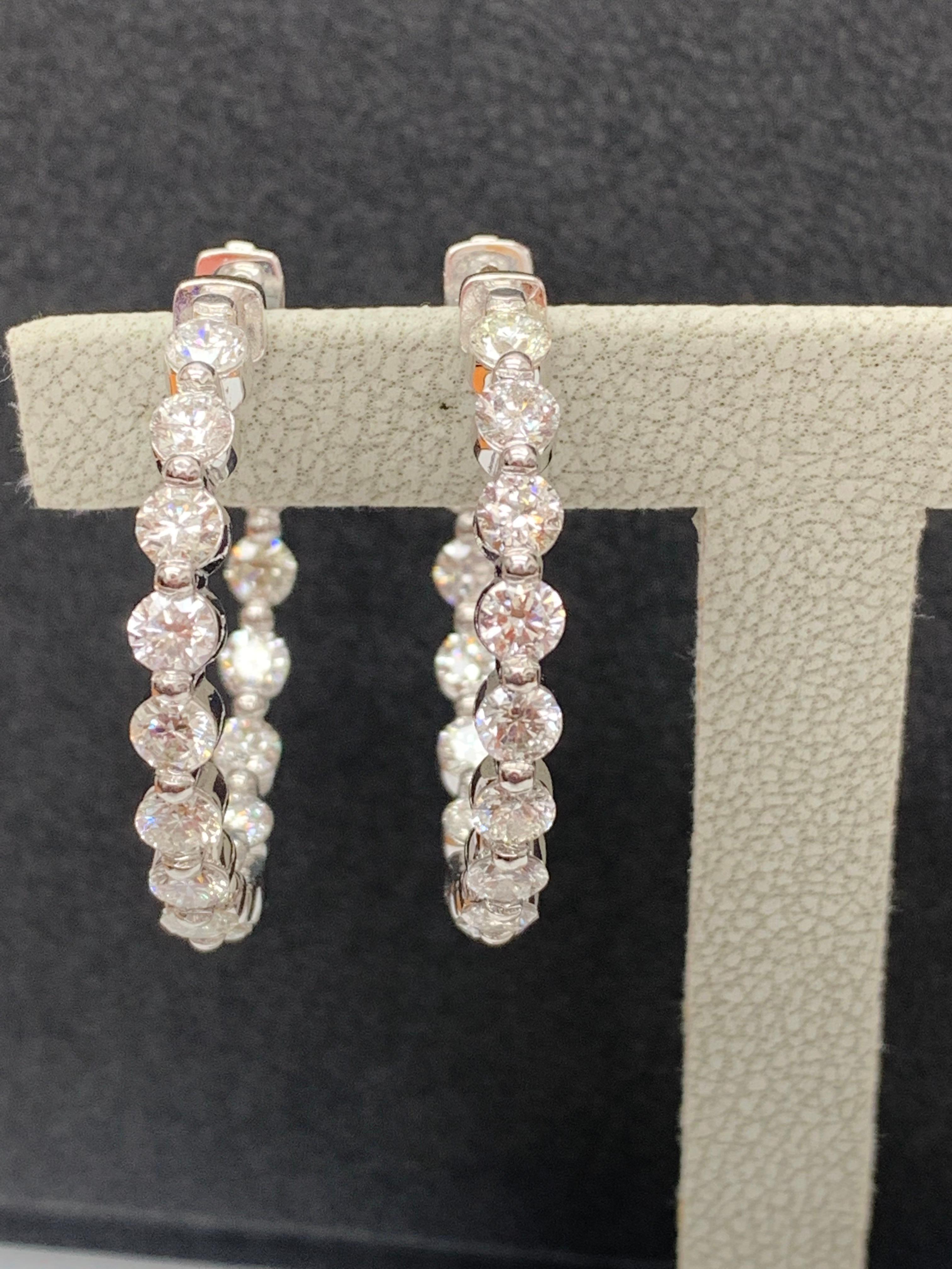 Women's 5.11 Carat Brilliant cut Round Diamond Hoop Earrings in 14K White Gold For Sale