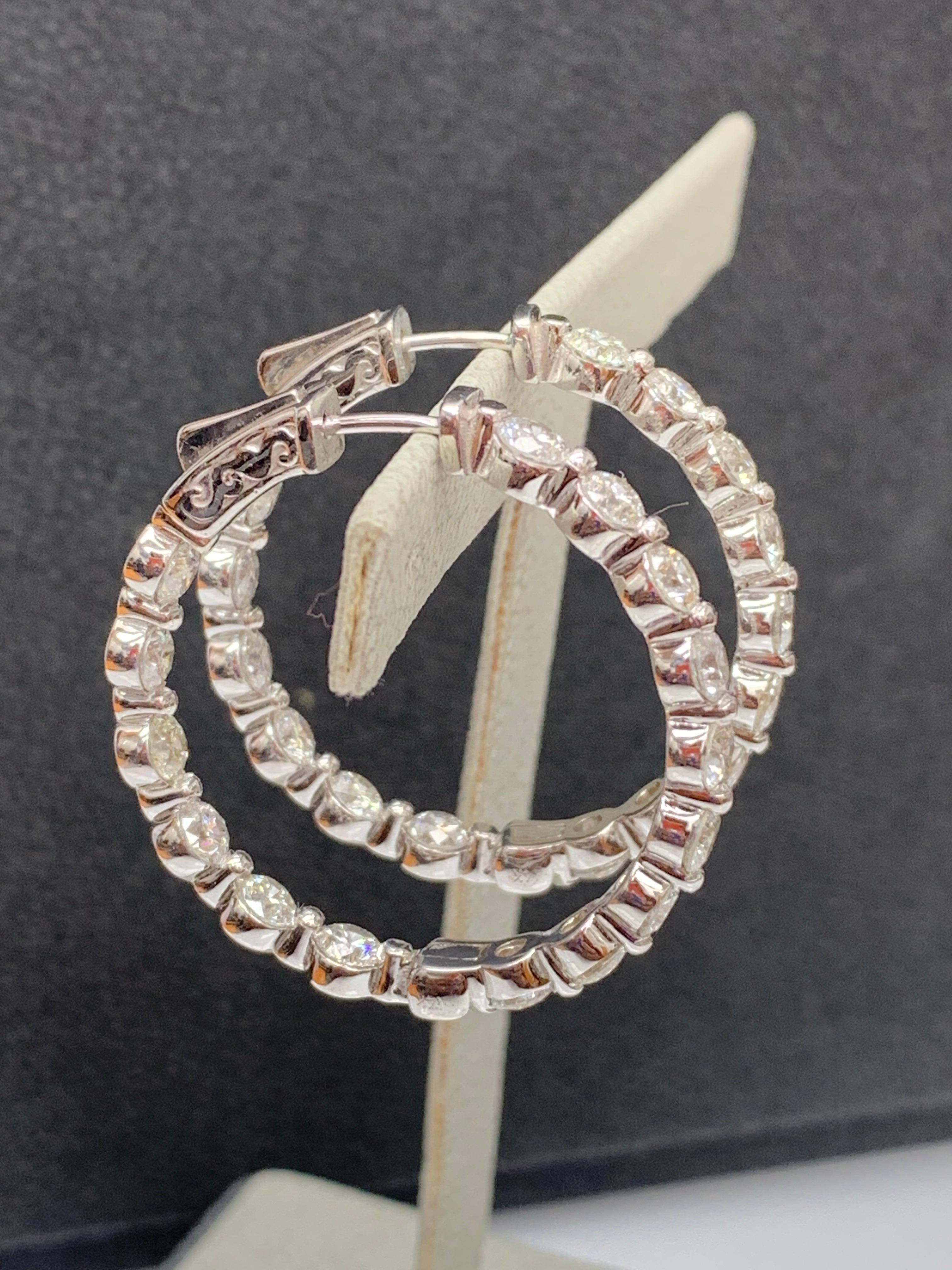 5.11 Carat Brilliant cut Round Diamond Hoop Earrings in 14K White Gold For Sale 2