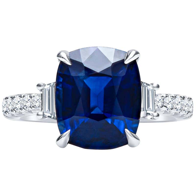 4.33 Carat Cushion-Cut Sapphire and Diamond Ring at 1stDibs