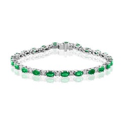 5.11 Carat Emerald and Diamond Tennis Bracelet in 14K White Gold