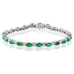 5.11 Carat Emerald and Diamond Tennis Bracelet in 14K White Gold
