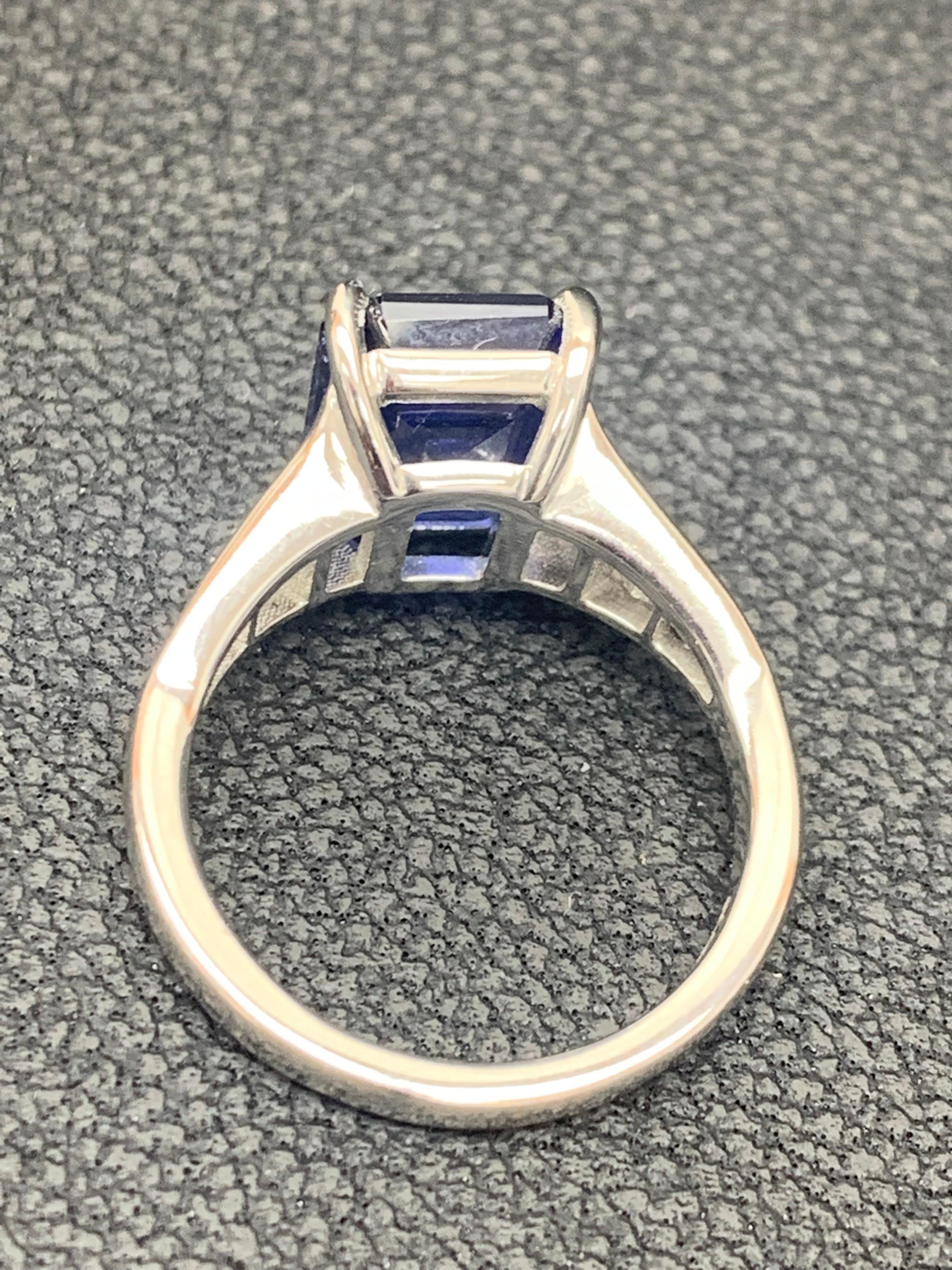 5.11 Carat Emerald Cut Blue Sapphire and Diamond Engagement Ring in Platinum For Sale 9