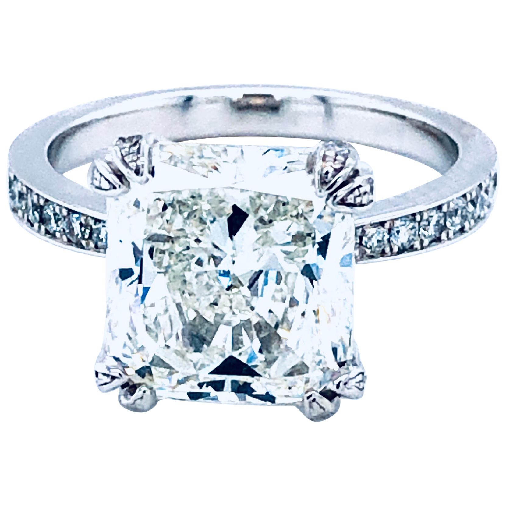 5.11 Carat H VVS1 GIA Radiant Cut Diamond Platinum Ring