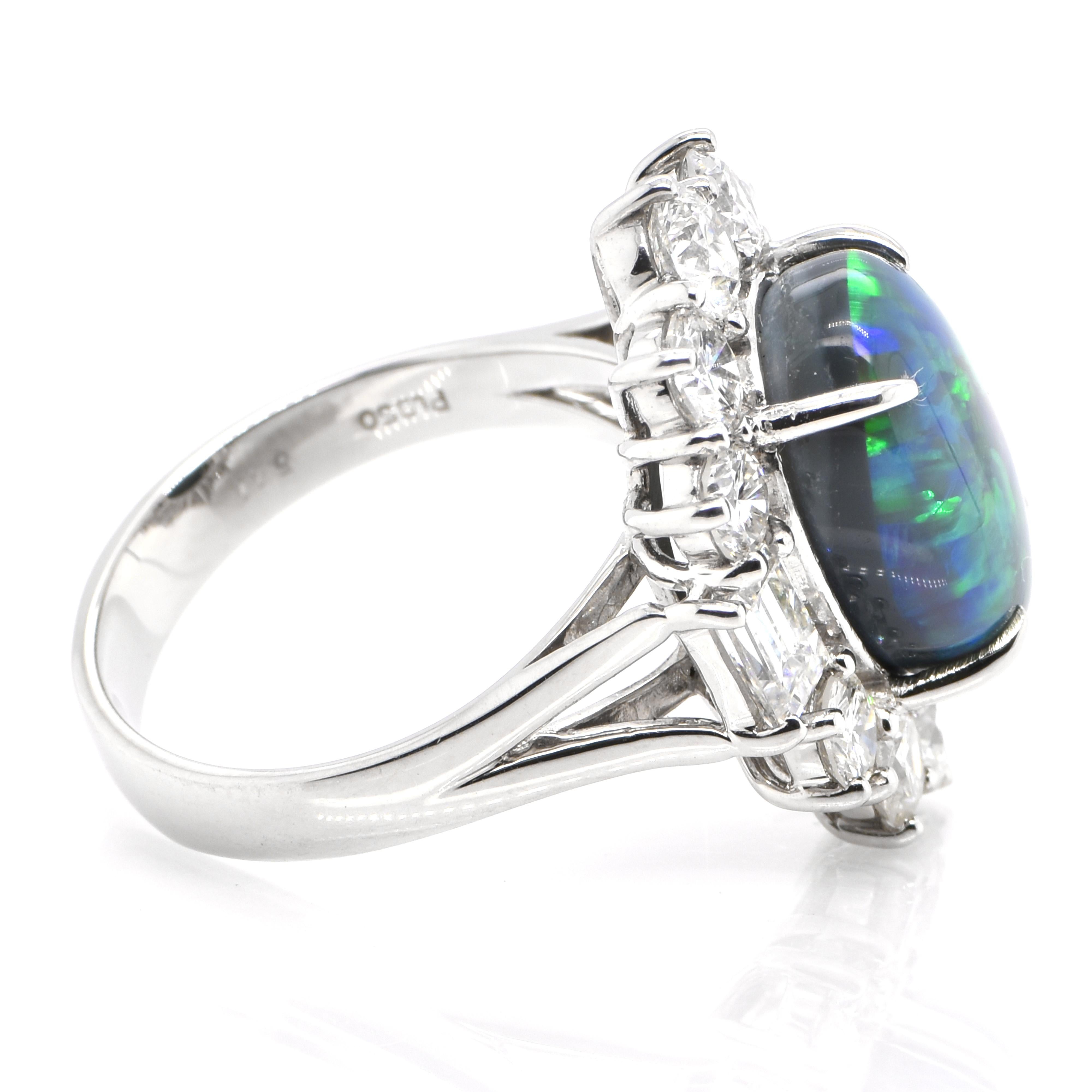 Modern 5.11 Carat Lighting Ridge Black Opal and 3.60 Carat Diamonds Set in Platinum
