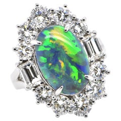 5,11 Karat Lighting Ridge Schwarzer Opal und 3,60 Karat Diamanten in Platin gefasst