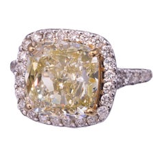 5.11 Carat Natural Fancy Yellow Cushion Cut Diamond Ring