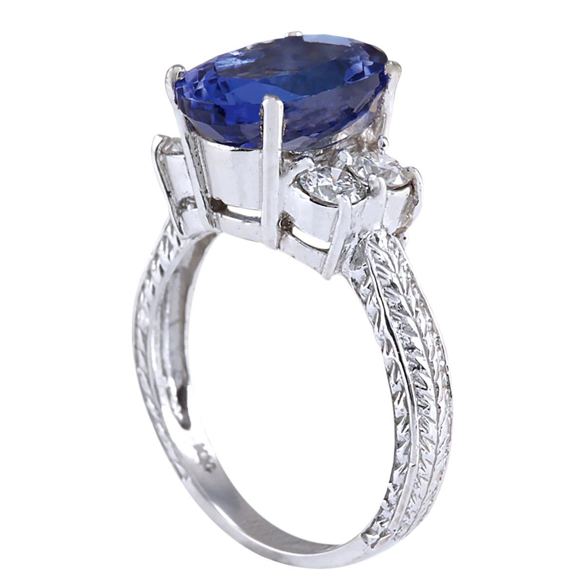 Natural Tanzanite Ring 14Kt White Gold with Diamonds for Women