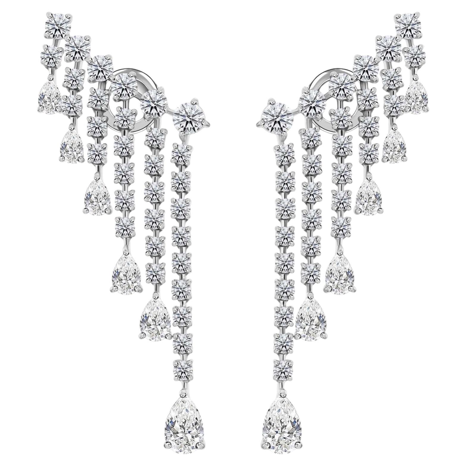 5.11 Carat Si Clarity HI Color Diamond Chandelier Earrings 18 Karat White Gold