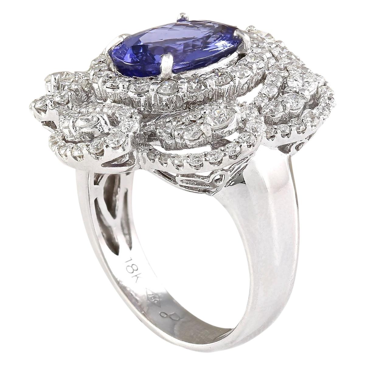 Modern Exquisite Natural Tanzanite Diamond Ring In 14 Karat White Gold For Sale