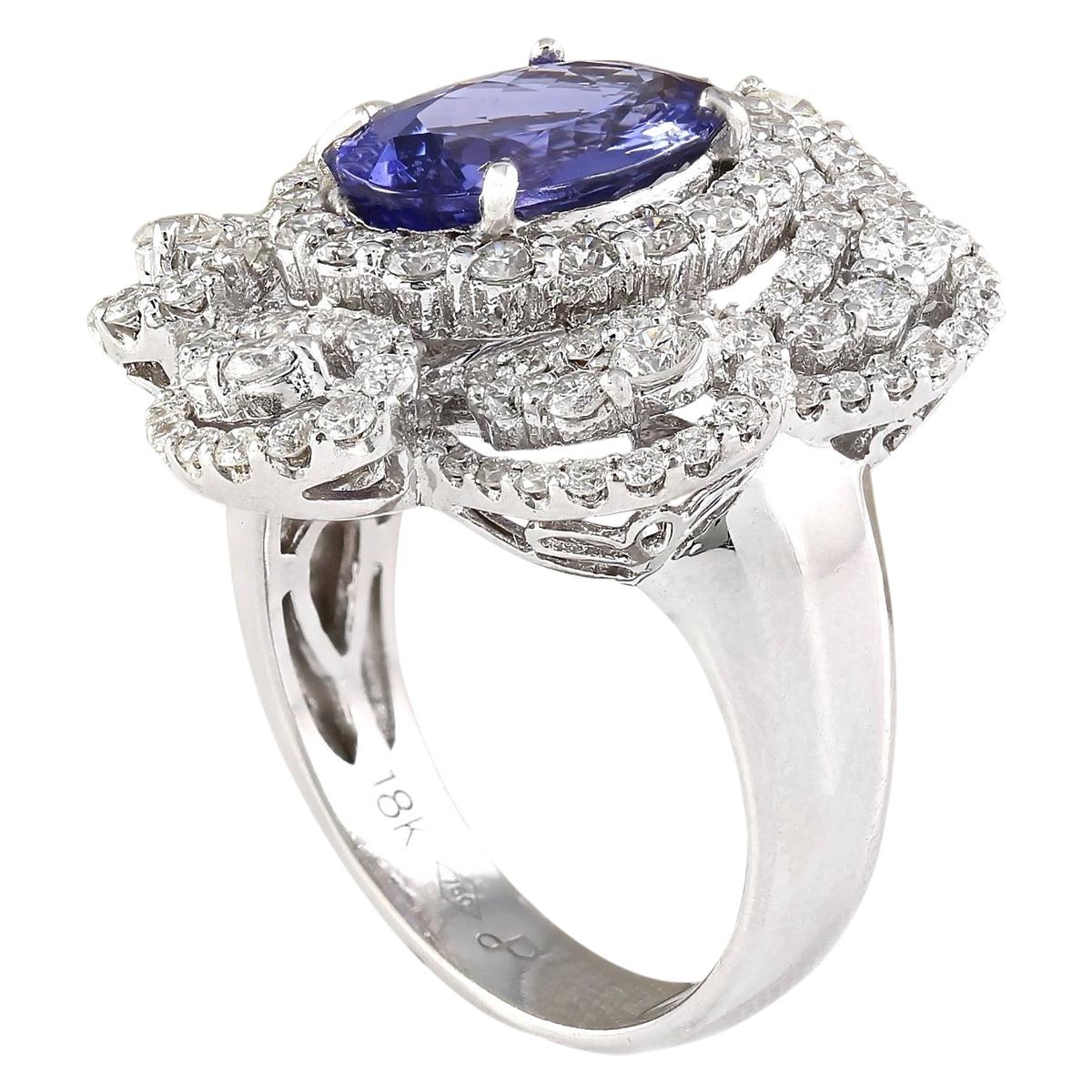 Modern Exquisite Natural Tanzanite Diamond Ring In 14 Karat White Gold  For Sale