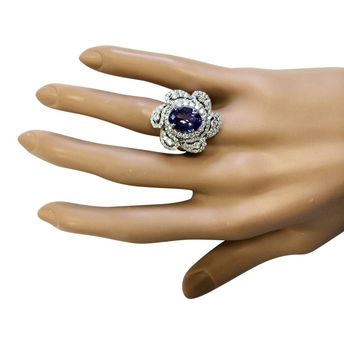 Oval Cut Exquisite Natural Tanzanite Diamond Ring In 14 Karat White Gold  For Sale