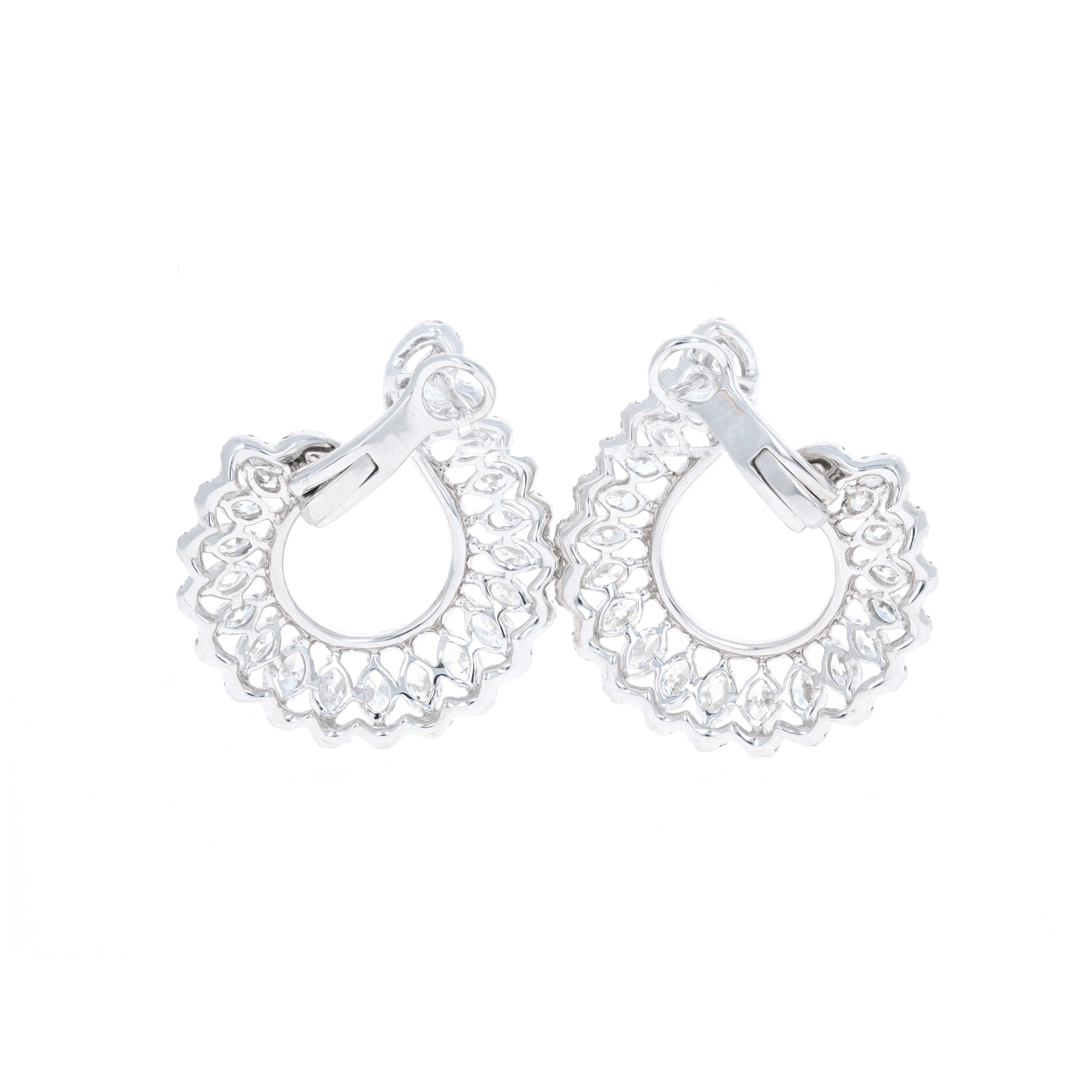 Marquise Cut 5.11 Carat Total Weight, Marquise and Round Diamond Hoop Earring