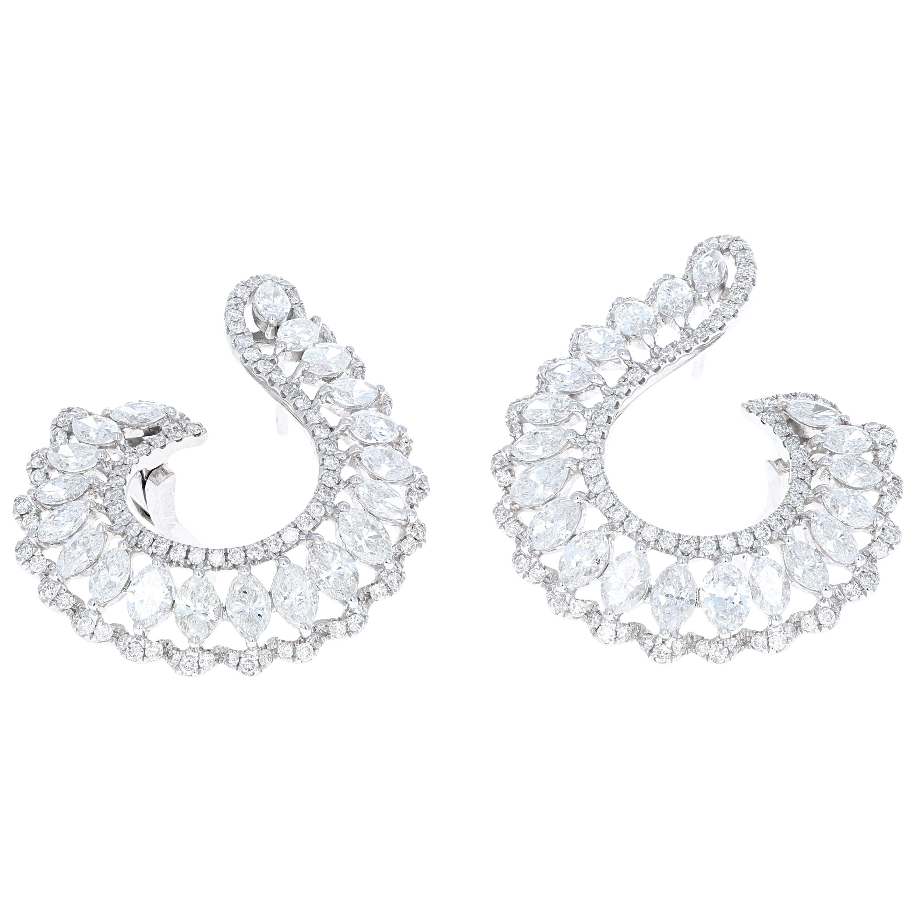 5.11 Carat Total Weight, Marquise and Round Diamond Hoop Earring