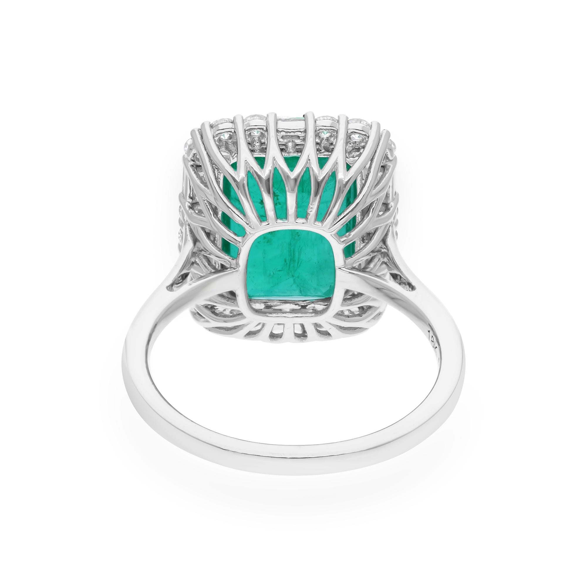 This ring has been meticulously crafted from 18-karat gold and handset with 5.11 carats Zambian Emerald and 0.53 carats of sparkling diamonds.

The ring is a size 7 and may be resized to larger or smaller upon request. FOLLOW SPECTRUM JEWELS