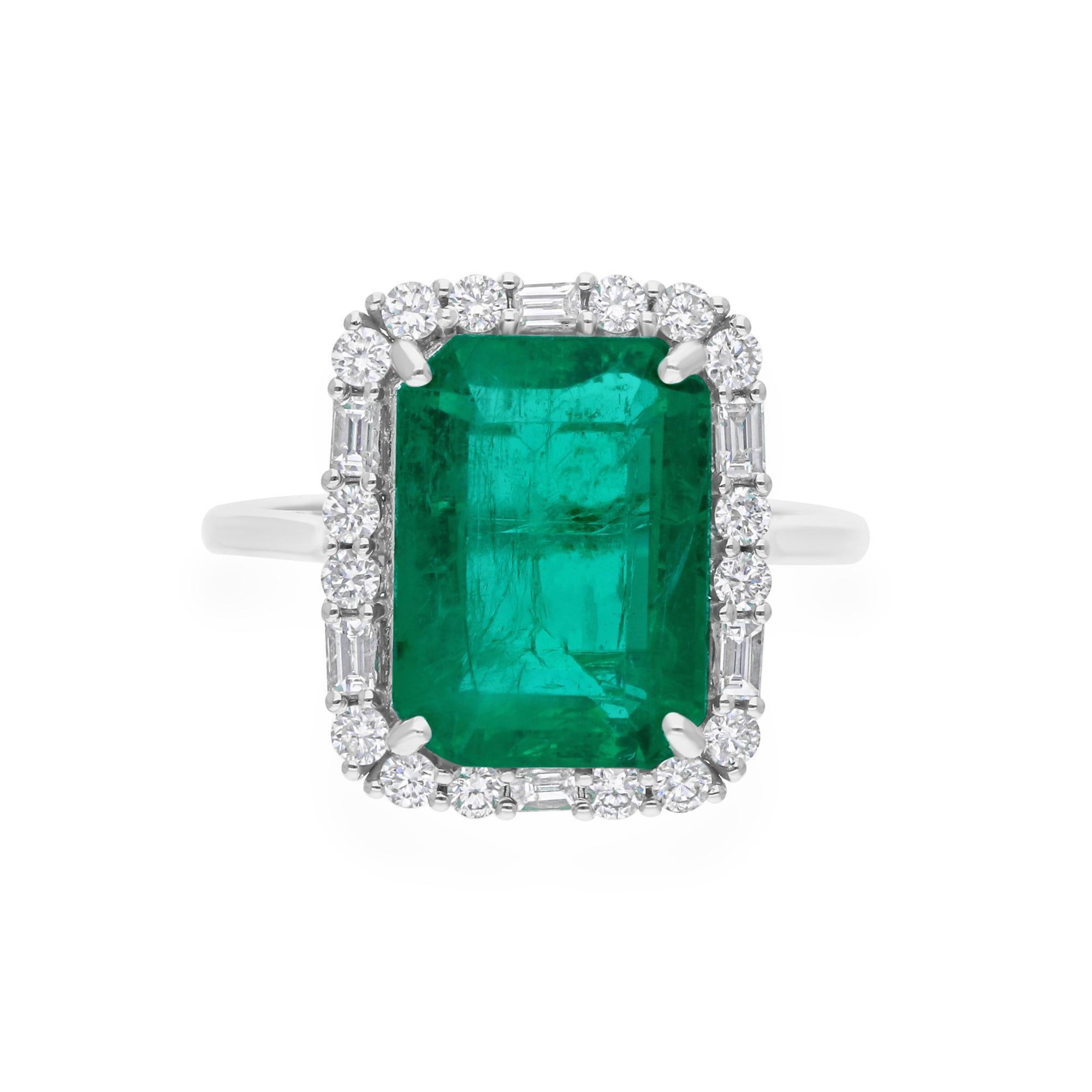 5,11 ct sambischer Smaragd Cocktail Ring 0,53 ct SI/H Diamant 18 Karat Weißgold