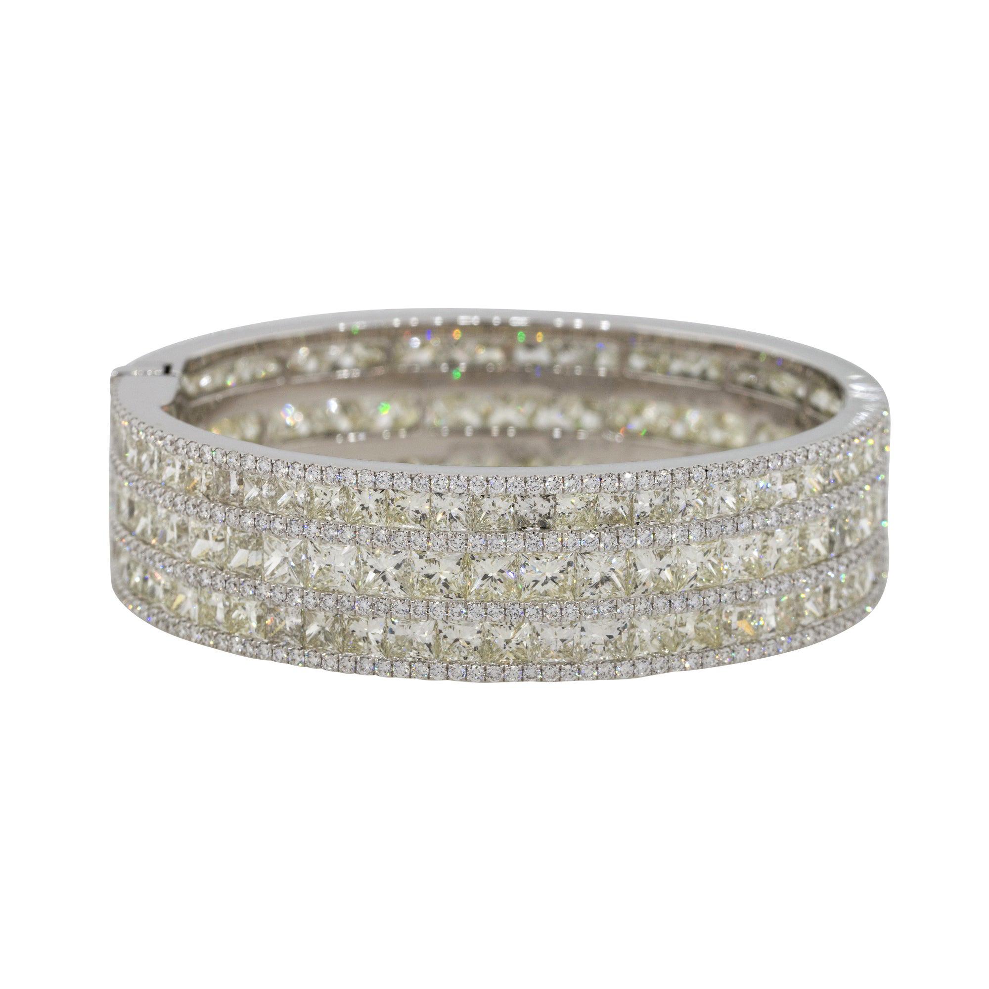 51.12 Carat Multi Row Multi Diamond Pave Bangle Bracelet 18 Karat in Stock